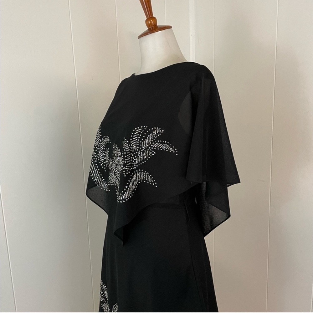 Vintage Dress Women’s L Short Flutter Sleeve Tiered Midi Glitter Flower - Picture 8 of 15